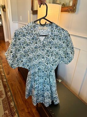 Exquise Anthropologie Floral Print Short Dress in Blue & Green